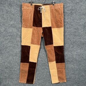 Pacsun Mens XL Slim Fit Patchwork Corduroy Pants Brown Drawstring Colorblock